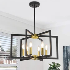 Black and Gold Chandelier, 6-Light Modern Geometric Hanging Metal Chandeliers fo