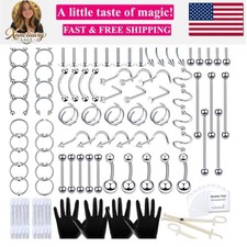 131PCS Piercing Kit for all Body Piercings Stainless Steel Piercing Jewelry w...