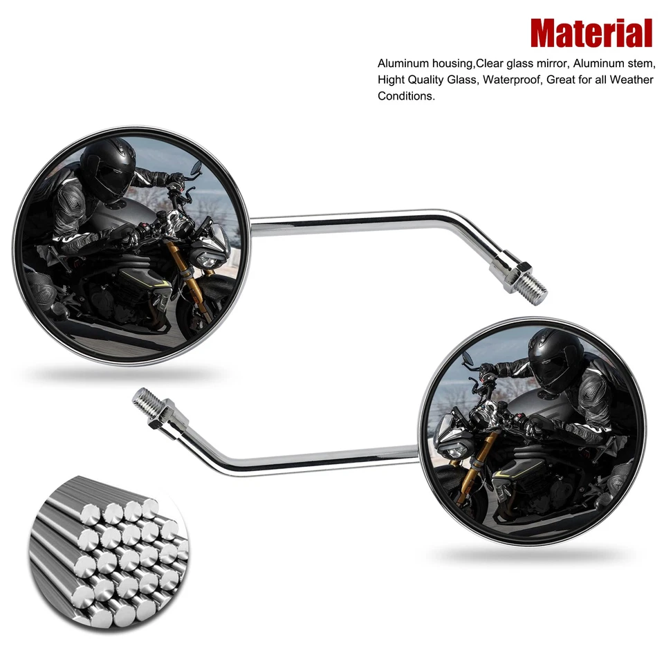 Chrome 10MM Universal Motorcycle Classic Round Long Stem Rearview Side Mirrors - Imagem 4 de 4