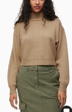 Aritzia Wilfred Free Crop Oversized Harper Sweater Tan Size Large