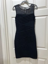 Calvin Klein Black Sheath Dress Sleeveless Mesh Yoke Pleated Cocktail - Size 6