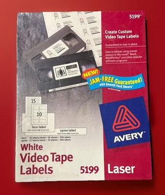 NEW Avery 5199 Laser Video Tape Labels White 300 Face & 300 Spine Labels. Sealed