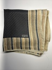 VTG Robinson 22  Square Scarf Ivory Polka Dot Black W/ Tan  Navy Striped Edge