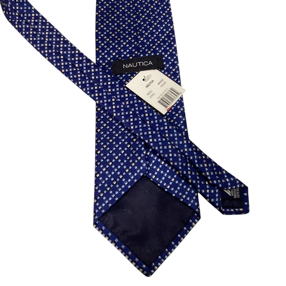 NAUTICA мужчин 100% шелк галстук COSTA RICA дизайнерский геометрический синий/белый новый с Ярлыками - Изображение 3 из 3