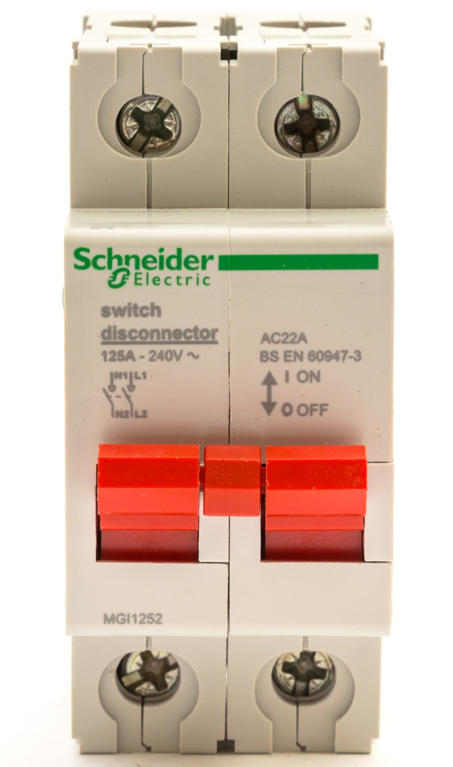 SCHNEIDER MULTI9 MGI1252 125A 125 AMP DOUBLE POLE DISCONNECTOR AC22A MGI 1252