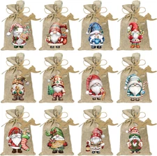 24PCS Christmas Burlap Gift Bags 5x7" Gnome Treat Candy Party Favor Bags