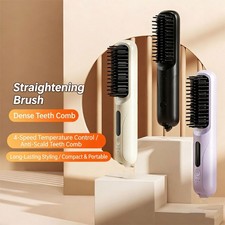 Portable Hair Straightener Brush Having Heat Conducting Teeth And Automatic Shut