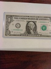1 $Dollar Bill Fancy Serial Number 2 Triples Together 0's And 8's  L00088831B 
