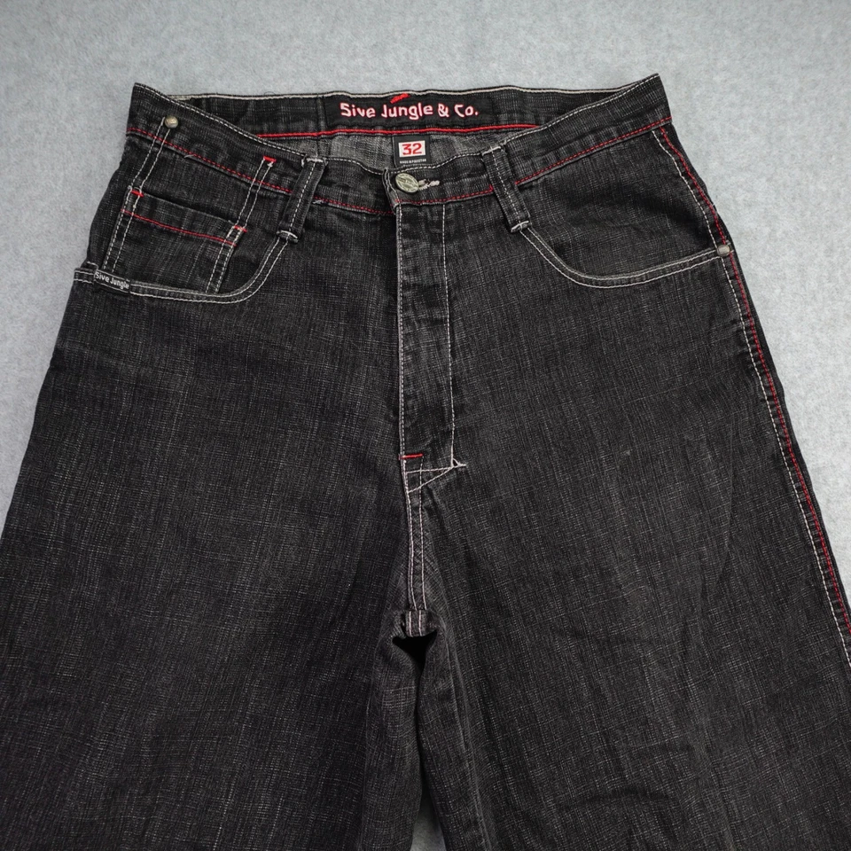 Pantalones Cortos 5ive Jungle & Co Para Hombre 32 Gris Sueltos Bordados Hip Hop Patinador Y2K Denim Foto 4 de 4