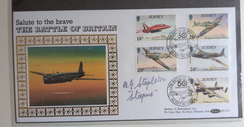 GB - 1990 - Jersey - Battle of Britain - FDC - Signed Gerald 'Stapme' Stapleton