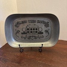 "Bless This House" Polished Pewter Tray by Wilton