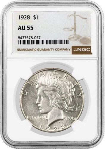 1928 $1 Silver Peace Dollar NGC AU55 About Uncirculated Key Date Coin