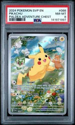 2024 Paldea Adventure Chest PSA 8 Pikachu #088 Holo FA FULL ART
