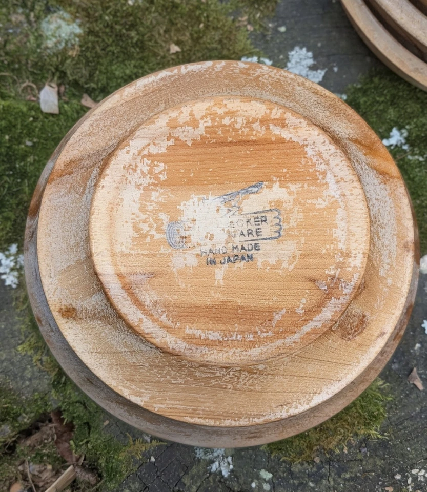 Conjunto de 6 tigelas de salada de madeira vintage Woodpecker Woodware - Feito no Japão - Imagem 4 de 4