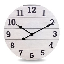 20 Analog Whitewashed Wood Plank Wall Clock