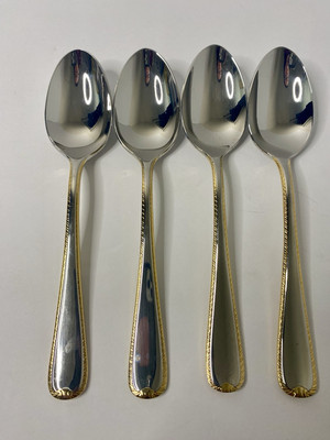 4 Soup Spoons GOLDEN RIBBON EDGE Gorham Glossy 18/8 Stainless Steel Flatware #3