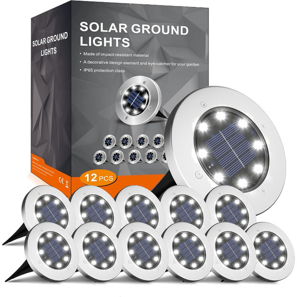 Solar Bodenleuchte 12 StüCk 8 Leds Kaltweiß Wasserdicht Edelstahl Gartenleuchte-image