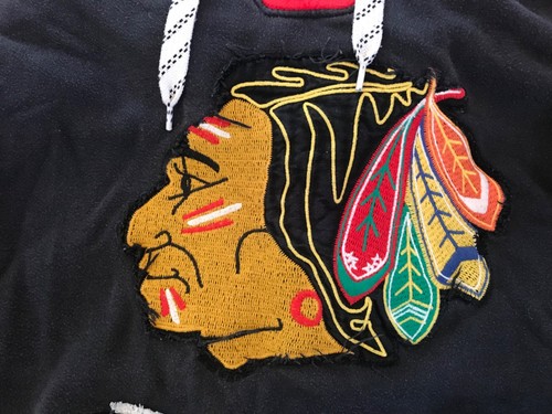Pull à capuche vintage CCM NHL Chicago Blackhawks noir logo cousu homme XL - Photo 4/14