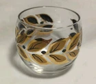 Vtg Federal Glass Roly Poly Barware Gold laurel Leaf black 8 Oz MCM