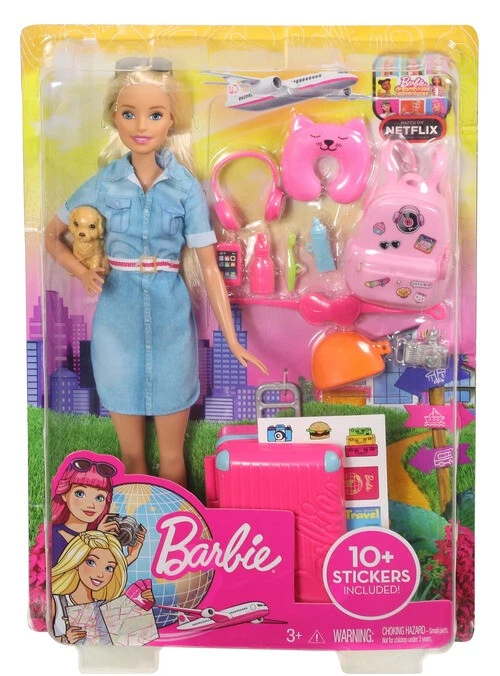 Barbie Doll Travel Themed with Puppy, Luggage & 10+ Accessories