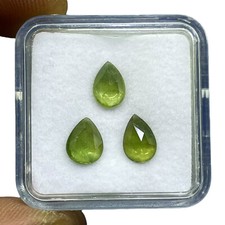 3 Pcs Natural Green Sapphire 7-7.5mm Pear Flat Cut Sparkling Loose Gemstone Lot