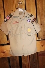 Boy Scouts of America BSA Youth Shirt Medium Vented Poly Microfiber Tan