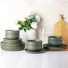 Stoneware Dinnerware Set, Ceramic Plate and Bowl Set, 4 Servings (12 Pieces)