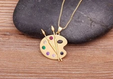 Fashion Jewelry Gold Cubic Zircon Painter Painting Palette Pendant Necklace 231