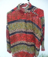 VTG 90S OVERSIZED JANE ASHLEY BEADED CINNAMON GREEN SHIRT WOMEN BLOUSE NEPAL M L