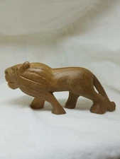 Hand Carved Wooden Lion Folk Art Figurine Primative Unique African Decor Safari