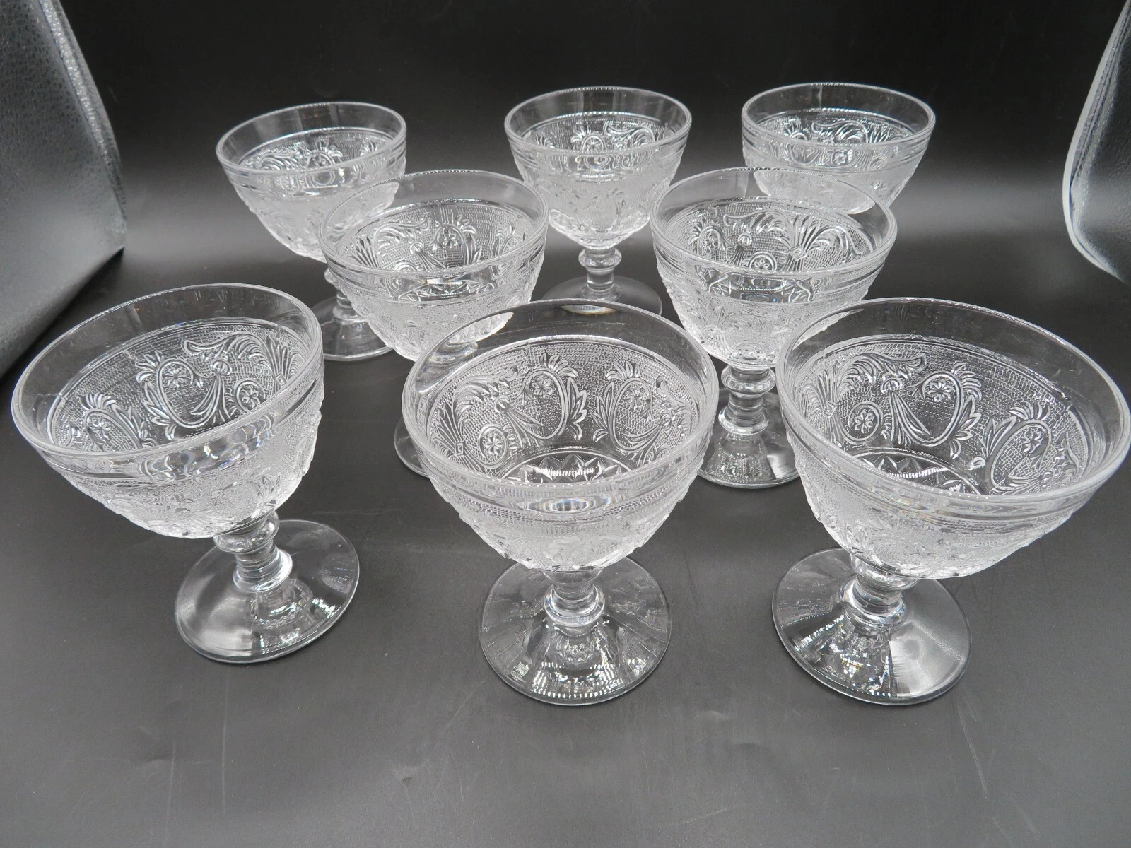Lot of 8 Vintage Duncan and Miller Clear Sandwich Pattern Ice Cream Dishes