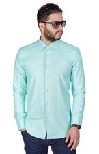 Slim Fit Mint Green Men's Dress Shirt Spread Collar Fitted Convertible Cuff AZAR