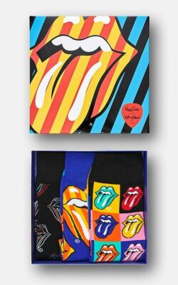 Happy Socks 3er Pack Gift Box, Geschenkbox, Rolling Stones, Hot Lips, Rock bunt