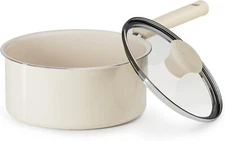 Ceramic Non-Stick Cookware with Lid, 3QT Small Cooking Pan, White