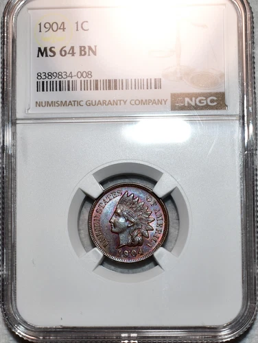 NGC MS-64 BN 1904 Indian Head Cent, Attractively Toned specimen.