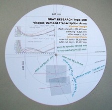 Gray Research 108 Custom Designed Tonearm Cartridge Stylus Alignment Protractor