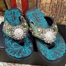 Montana West Flip Flops Western Bling Wedge Sandals Floral, Aztec, NEW
