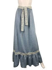 Cottage Core VTG Fairy Peasant Skirt Folk Prairie Boho Maxi Chambray Miss K 9/10