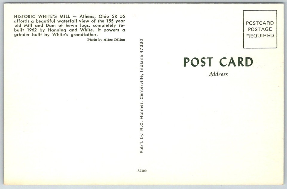 Athens Ohio 1960s Postcard Historic White's Mill eBay