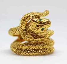 24k Gold Plated Snake Ring Sterling Silver Emerald Eyes Jewelry 327