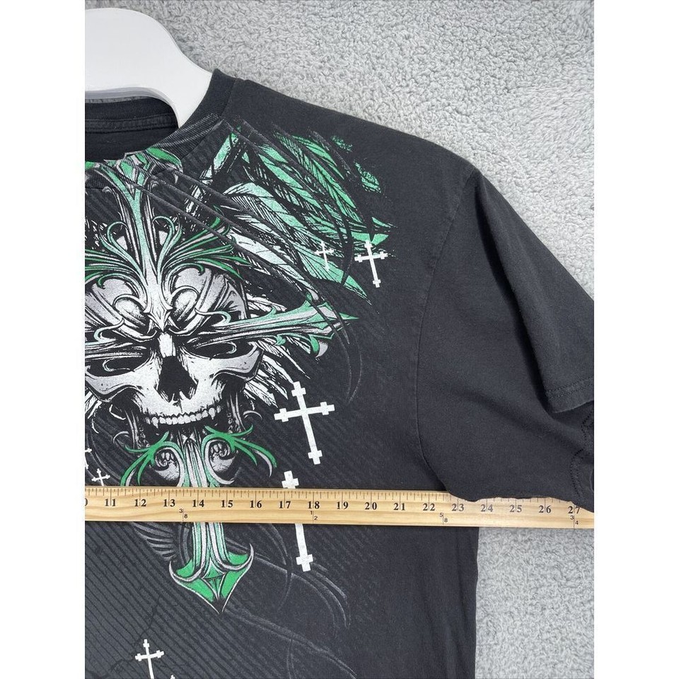 MMA Elite Shirt Men XXL Black Multicolor Two Sided Skull Crosses Grunge