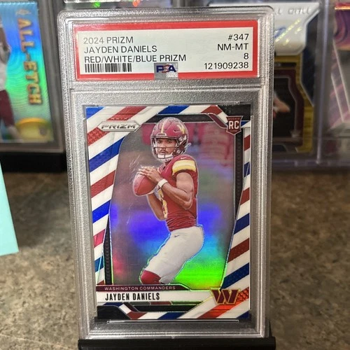 2024 Panini Prizm - Rookies Jayden Daniels #347 Red White & Blue Prizm PSA 8