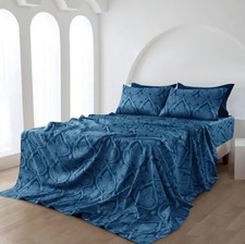 LDC King Sheet Set 6-Piece Navy Blue Paisley Deep Pocket Soft Microfiber