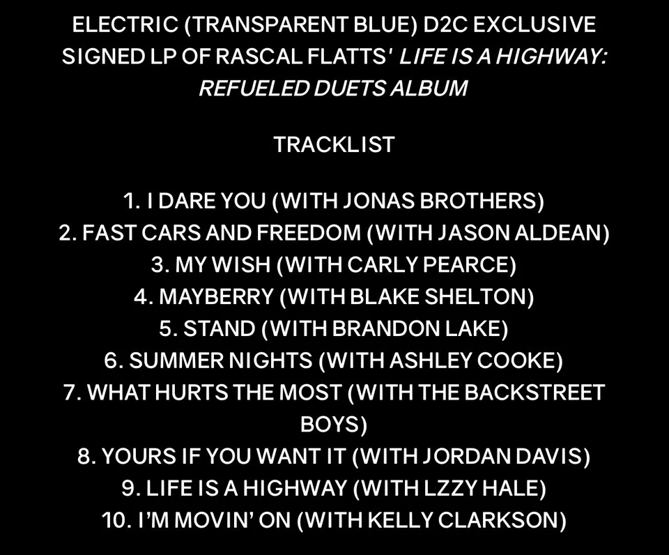 Rascal Flatts SIGNED Life Is A Highway LP Vinyl Blue Art Card Pre Sale Brand New - Image 4 of 4