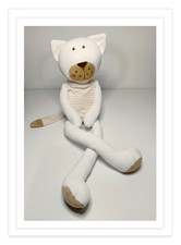 Peluche/Doudou Chat Blanc Rayé Beige Yeux Nez Marron 65cm De Longueur  Anna Club
