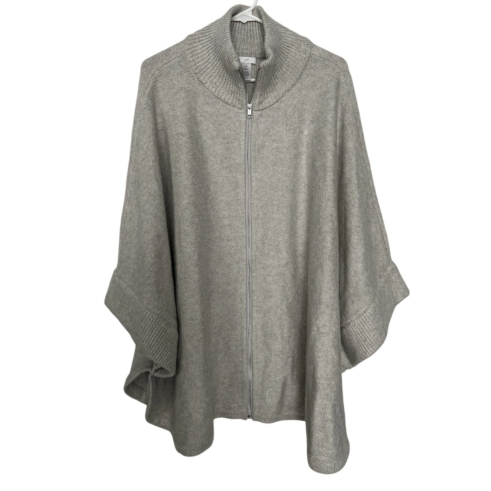 J. Jill Womens XL-3X Gray Full Zip Mock Neck Knit Poncho Sweater Cotton Blend