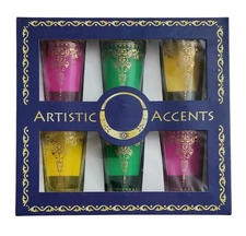 Artistic Accents Set of 6 Moroccan Tea Glasses Hand Painted Gold Detail NIB