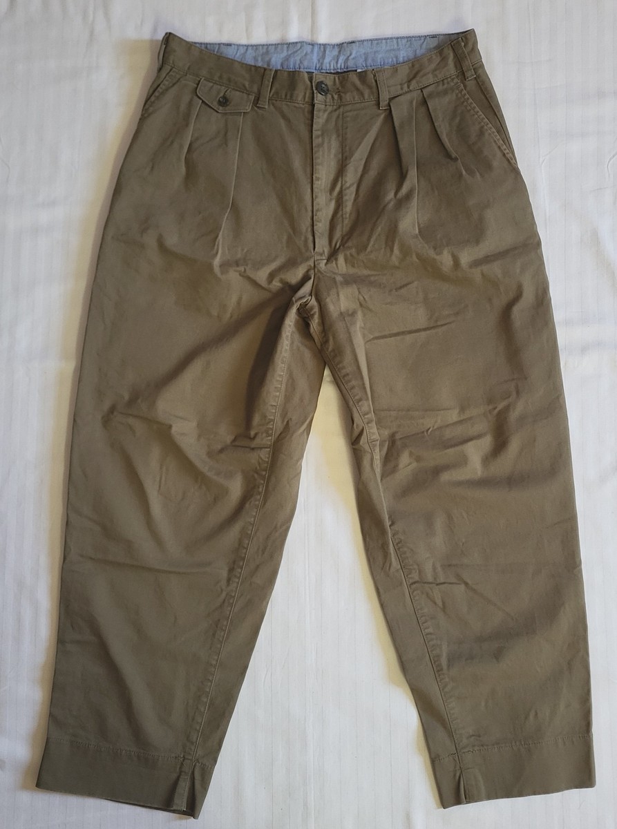 Beams Plus 2-Pleat Chino Pants Mens L (33x26) Military Olive Green