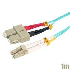 1M LC UPC to SC UPC Duplex 50/125 Multi Mode Fiber Optic Optical Cable OM4 Aqua