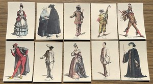 Maurice Sand COMMEDIA DELL'ARTE Lot of 10 POSTCARDS Masques et Bouffons 1860s NM